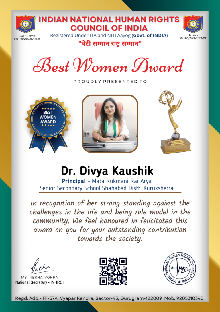 Best Women Award -Dr. Divya Kaushik